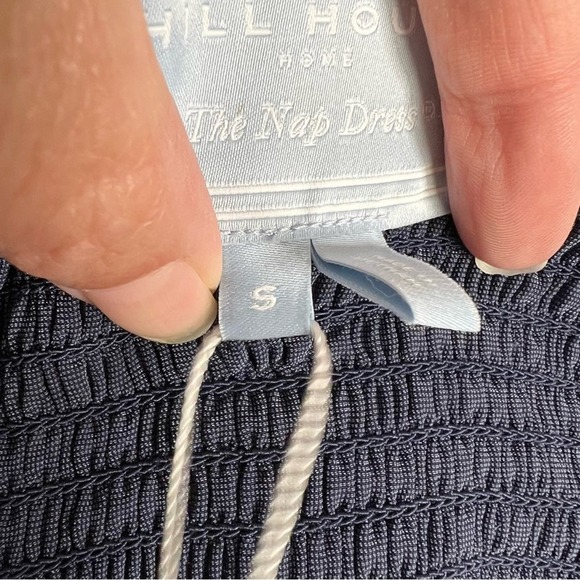 Hill House Size S The Ellie Nap Dress Navy Velvet Midi Tiered Smocked Bodice NEW - Picture 11 of 14